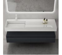 Sogood Meuble de Salle de Bain Gris Noir Mat Ensemble de 2 Pièces Meuble avec Lavabo 150cm UP avec 2 Grands Tiroirs