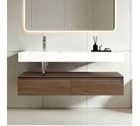 Sogood Meuble de Salle de Bain Marron Ensemble de 2 Pièces Meuble avec Lavabo 150cm UP avec 2 Grands Tiroirs