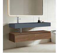 Sogood Meuble de Salle de Bain Marron Ensemble de 2 Pièces Meuble avec Lavabo 150cm UP avec 2 Grands Tiroirs