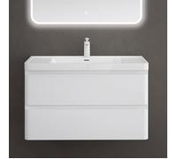 doporro Meuble de Salle de Bain Suspendu Blanc 90x48x55cm Ensemble de 2 Pièces Meuble avec Lavabo Design Lucca