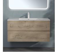 Sogood Meuble de Salle de Bain Suspendu Chêne Clair 100x48x50cm Ensemble de 2 Pièces Meuble avec Lavabo Solid Surface Design Aqualis