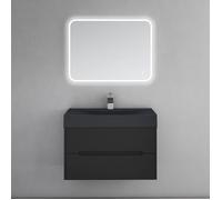 doporro Meuble de Salle de Bain Suspendus Noir Mat 80x48x56cm Ensemble de 3 Pièces Meuble avec Lavabo et Miroir Design Yoga-Lackier
