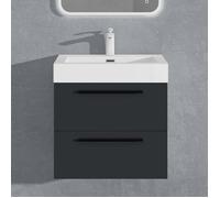 Sogood Meuble de Salle de Bains Gris Noir Mat Ensemble de 2 Pièces Meuble Suspendu avec Lavabo 60 cm Design Quadratto
