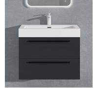 Sogood Meuble de Salle de Bains Gris Noir Mat Ensemble de 2 Pièces Meuble Suspendu avec Lavabo 73 cm Design Quadratto