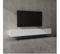 Sogood Meuble TV Bas 240 cm Armoire TV Blanc Mat Table de Télévision Salon avec Portes Meuble TV Suspendu MBTV02