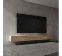 Sogood Meuble TV Bas 300 cm Armoire TV Blanc Mat + Marron Clair Table de Télévision Salon avec Portes Meuble TV Suspendu MBTV02