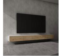 Sogood Meuble TV Bas 320 cm Armoire TV Blanc Mat + Marron Clair Table de Télévision Salon avec Portes Meuble TV Suspendu MBTV02