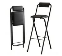 Sohodoo Tabouret de Bar Pliant avec Dossier, Grand Tabouret Pliable, Chaise de Bar Portable Haute Pliante, siège de comptoir en Cuir rembourré for îlot de Cuisine, Magasin, café(Black,80cm)