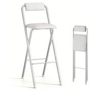 Sohodoo Tabouret Pliant avec Dossier - Hauteur for comptoir de Cuisine et Table de Bar, Coussin Extra épais, Robuste, Portable for Le Camping, Pratique de la Musique, Bureau(White,80cm)