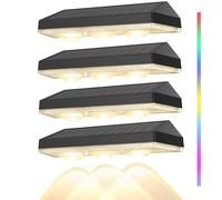 Soiarllt Lot de 4 lèche-mur solaire, applique murale exterieur solaire à 3 LED lentille, panneau monocristallin 9 modes RGBW IP65, éclairage mural d'extérieur pour clôture jardin balcon terrasse