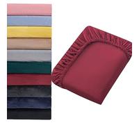 Soifox Drap-housse en jersey chaud, de 140 x 200 cm à 160 x 200 cm, en polaire peluche, doux, moelleux, toucher cachemire, pour lit à sommier tapissier, surmatelas, rouge, avec élastique
