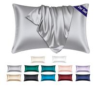 Soifox Taie d'oreiller en satin 40x60 lot de 2 - Douce comme une taie d'oreiller en soie luxueuse 40x60 pour cheveux et peau avec fermeture éclair Gris