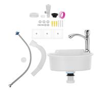 SOIMISS Mini Évier Mural en Plastique Blanc pour Appartement et Camping | Design D'angle, Installation sans Perçage, Siphon Anti-odeur, Style Minimaliste Contemporain