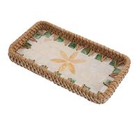SOIMISS Plateau Décoratif Tressé en Rotin Petit Format 21,6 X 11,7 Cm Coquillages Jaunes Cristal, Organisateur Maquillage Multifonction pour Parfums, Bijoux et Accessoires de Beauté