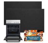 SOL Lot de 2 revêtements de four noirs anti-adhésifs pour utilisation électrique, gaz et ventilateur, 32 x 50 cm, durables et réutilisables pour un nettoyage facile et protection des étagères, design