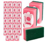 SOL Lot de 27 têtes de recharge en éponge pour brosse à manche liquide - Recharges de brosse à récurer avec éponge rose et verte et base en plastique blanc, 3 paquets de 9 paquets pour le nettoyage de