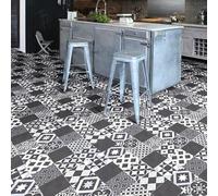 Sol Vinyle Link Plus - Carreaux de Ciment Noir et Blanc - Surface Brillante - Rouleau de 3.00m x 4m