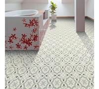 Sol Vinyle Textile économique - Effet Carreaux de Ciment arabesques - Vert et Gris - Rouleau de 4m x 2m
