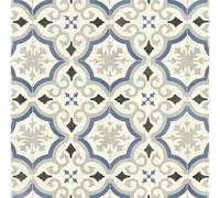 Sol Vinyle Textile Rénove - Effet Carreaux de Ciment arabesques - Bleu et Gris - Rouleau de 3.00m x 2m