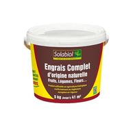 SOLABIOL Engrais Jardin Complet - Seau 5Kg - Mini-Granulés - Utilisable en Agriculture Biologique - Epandage Facile & Sans Poussière - Double Action Starter & Nutrition Longue Durée SOCOMP5