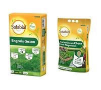 SOLABIOL Engrais gazon organique - Sac de 15 kg pour 375 m² de gazon - Utilisable en Agriculture Biologique & SOCHAUX10 Carbonate De Chaux Et De Magnésium 10kg, Efficace