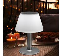 Lampe de table solaire Lampe d'extérieur Lampe de terrasse Lampe de table balcon, IP44 résistant aux éclaboussures Batterie Interrupteur à tirette Métal blanc, 10x LED blanc froid, DxH 18,5x28 cm