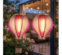 Lampe solaire à suspendre à l'extérieur Ballon à air chaud rose effet de feu Décoration de jardin Lampe de balcon, 20x 0,5W 1600K, DxH 14 x 46,5 cm, 2er Set