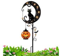 Solar Halloween Cat Garden Light - Pumpkin Moon Stake | Hanging Outdoor Dec | Dusk Sensor, Weatherproof Construction, Energy-Efficient LED Glow, for Walkway Patio Porch Yard Display