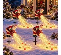 Solar Santa Garden Stake Light, Cascading Christmas Yard Decor | Warm LED gift, candy cane and star accents for lawns, paths, gardens and festive outdoor displays(4pack)