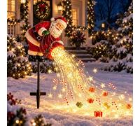 Solar Santa Garden Stake Light, Cascading Christmas Yard Decor | Warm LED gift, candy cane and star accents for lawns, paths, gardens and festive outdoor displays(1pack)