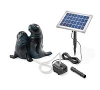 Solarbetriebener Gargouille Seehundpaar - Avec Solaire Pompe de Bassin 5 Watt 250 L/Hauteur - Dimensions Env. 200 x 200 X 220 MM - Jeux D'Eau pour Étang Jardin Statuette Décorative D' Puit