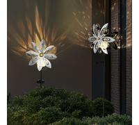 Lampe solaire LED Moulin à vent Décoration de jardin Piquet de terre Lampe extérieure argentée Lampe enfichable Décoration de parterre Lampe solaire, cristaux de verre, blanc chaud, lot de 2