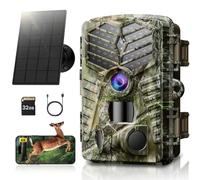 Solareye Caméra de chasse WiFi - Caméra de jeu solaire 4K 64 MP avec vision nocturne activée par le mouvement, étanche avec carte Micro SD de 32 Go, IP66, angle de détection de 120 °, déclencheur 0,2