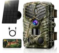 Solareye Caméra de chasse WiFi - Caméra de jeu solaire 4K 64 MP avec vision nocturne activée par le mouvement, étanche avec carte Micro SD de 32 Go, IP66, angle de détection de 120 °, déclencheur 0,2