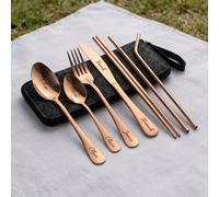 Solarix Couverts Personnalisés Gravés Avec Gravure Sur Mesure (Or Rose) | 9 Pièces Acier Inoxydable, Composé De Couteau Fourchette Cuillère Baguettes Paille, Étui De Voyage Pour Utilisation Nomade