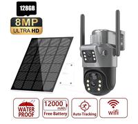 Solarkamera - Caméra de surveillance PTZ 4K 8 MP avec double objectif - Wi-Fi 5G - Détection de mouvement par infrarouge (PIR) - Suivi des personnes - Rotation à 270° - Étanchéité IP66 - Carte TF 128