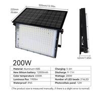 Solarstrahler - Projecteur LED - Modèle A 200 W, lot de 2 - Fonctionnement solaire - Étanchéité IP65 - Avec télécommande - Aluminium - Pour une utilisation extérieure
