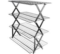 Solaughguy Grille de refroidissement pliable à 2/3/4 niveaux pour la cuisson - Grille à rôtir pliable empilable, étagère en fil de fer peu encombrante pour cookies, gâteaux, muffins et pain, noir