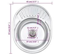 ""Solde 2026""évier de cuisine réversible Argent - Évier de cuisine avec crépine et piège Ovale Acier inoxydable 3.5 Kg 62340041