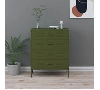 ""Solde d'automne""Commode - RUIGOU - Armoire de rangement pour salon/chambre, Vert olive 80x35x101,5cm Acier LEM14210