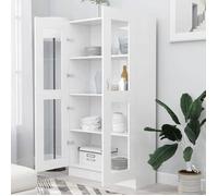 (SOLDE Printemps)Meuble de rangement - Blanc Armoire à vitrine - CLARENCE - Buffet haut - Blanc 82,5 x 30,5 x 150cm Bois d'ingénieri