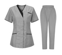 Soldes 2025 Tunique Médicale Femme Col en V Manche Courte Ensemble Haut Et Pantalons + Blouse Medicale Uniforme De Travail Blouse Tenue Infirmiere Professionnelle Vêtements de Travail et Uniformes