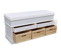(SOLDES DEC)Banc d'entrée pour séjour - Banc d'entrée et de rangement avec coussin 2 tiroirs Blanc 01_8593553