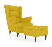 SOLDES D'HIVER®Fauteuil à oreilles - Fauteuil relaxant - 1 place - 78x90x96,5 cm - avec tabouret jaune moutarde velours - 95476