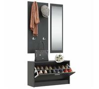 (SOLDES Février) Ensemble d'armoires à chaussures MODERNE - pour maison - Commode/cabinet couloir - 3-en-1 Noir Bois d'ingénierie 2_
