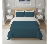Soleil d'ocre, Housse de Couette Bicolore en Coton 57 Fils 240x220 cm UNI Blanc et Bleu Canard