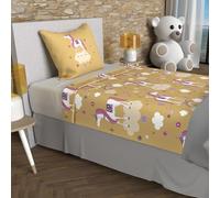 Parure De Draps 180x290 Cm Licornes Jaune, 100% Coton 57 Fils/Cm2, Par Soleil D'ocre