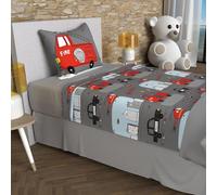 Parure de draps 180x290 cm POMPIERS gris, 100% coton 57 fils/cm2, par Soleil d'Ocre