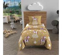 Soleil d'ocre, Parure Housse de Couette 120x150 cm Licornes Jaune, 100% Coton 57 Fils/cm2