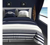 Parure housse de couette 240x220 cm en coton 57 Fils MARIN bleu, par Soleil d'ocre